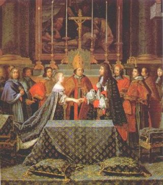 Matrimonio di Luigi XIV e Maria Teresa d'Austria (a destra è raffigurato Mazzarino)